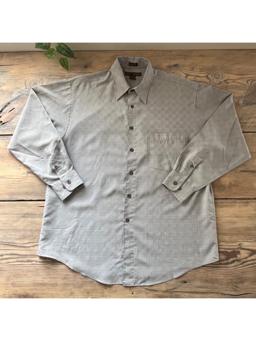 John Henry Ultra Feel Button Up Dress Shirt Mens L Gray Weave Pattern
